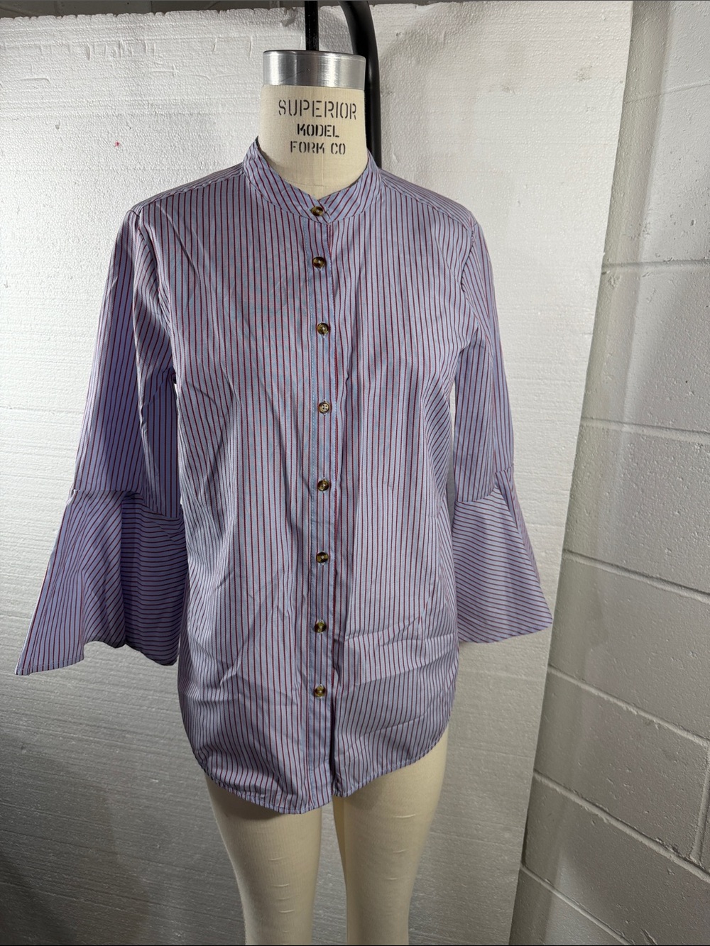 Anthropologie Striped blue & red striped Bell-Sleeve Ladies Bell Sleeve Shirt